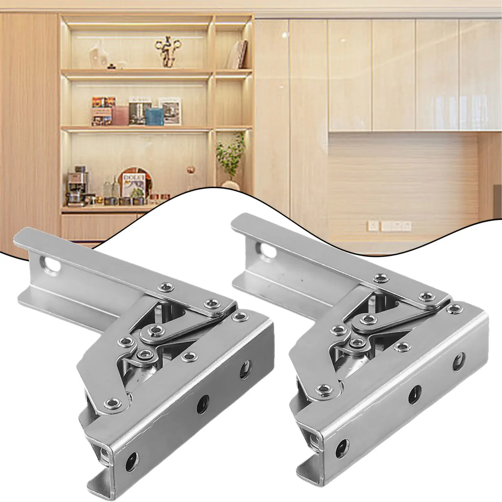 2PCS Spring-Operated Folding Hinge For Cabinet Doors With Controlled Folding Motion And Compatibility Furniture Types