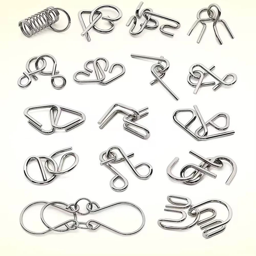 24Pcs/8Pcs/Set Metal Montessori Puzzle Wire IQ Mind Brain Teaser Puzzles Adults Interactive Game Reliever Educational Toys