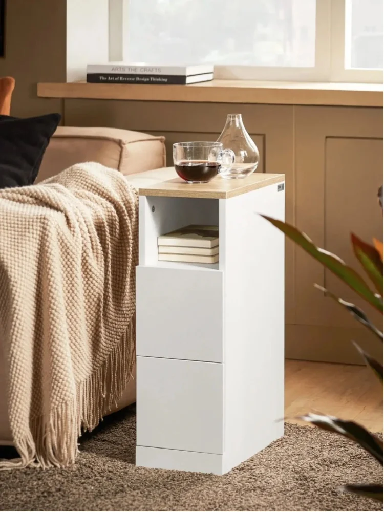 SoBuy FBT149-WN Nachttisch schmal mit 2 Schubladen und Ablage, Nachtkästchen für Schlafzimmer Weiß B20 x T35 x H60cm