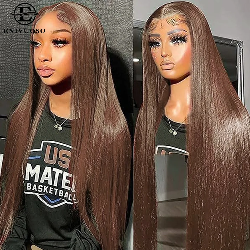 

Chocolate Brown Bone Straight Lace Front Wig 13X4 Long Silk Straight Synthetic Lace Front Wigs for Black Women Daily Party Use