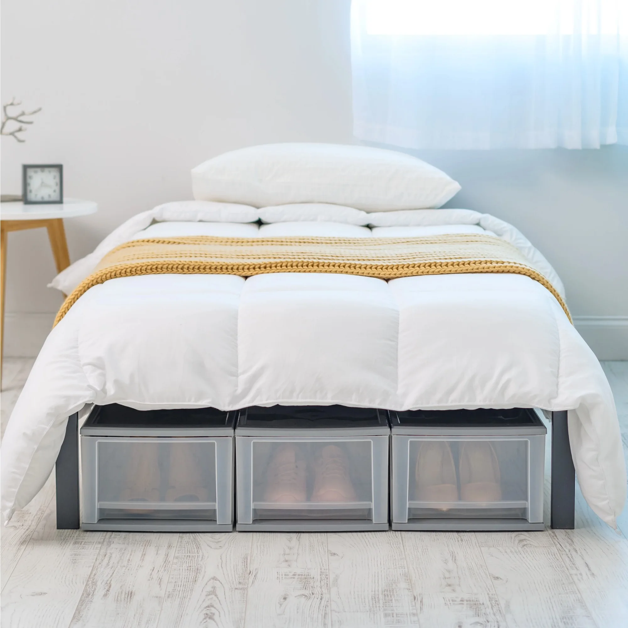 17 Qt 中型プラスチック引き出し、ベッド下収納ビン、積み重ね可能、モジュール式 3 個パック