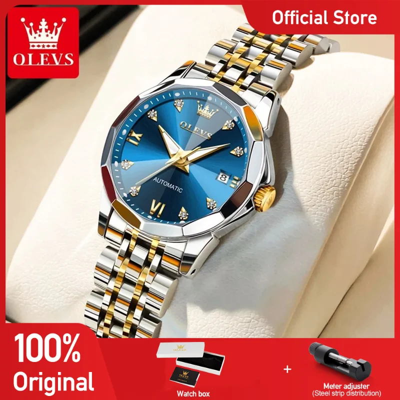 

OLEVS 9982 Ladies Watch Elegant Luxury Original Waterproof Automatic Mechanical Watch Stainless Steel Date Watch For Women Set