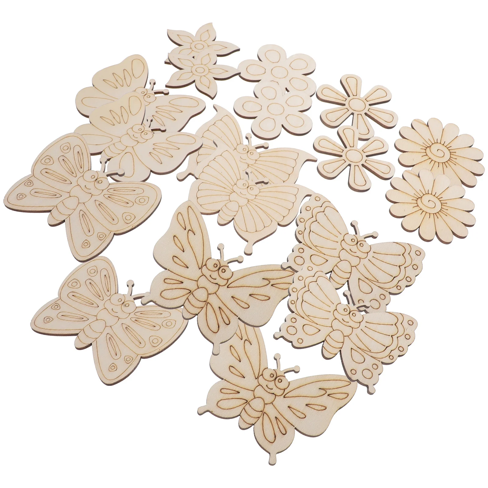 18Pcs Wood Slices Decorative DIY Craft Supplies Butterfly Flower Shapes Unfinished Blank Wooden Pieces for Party Home Decor