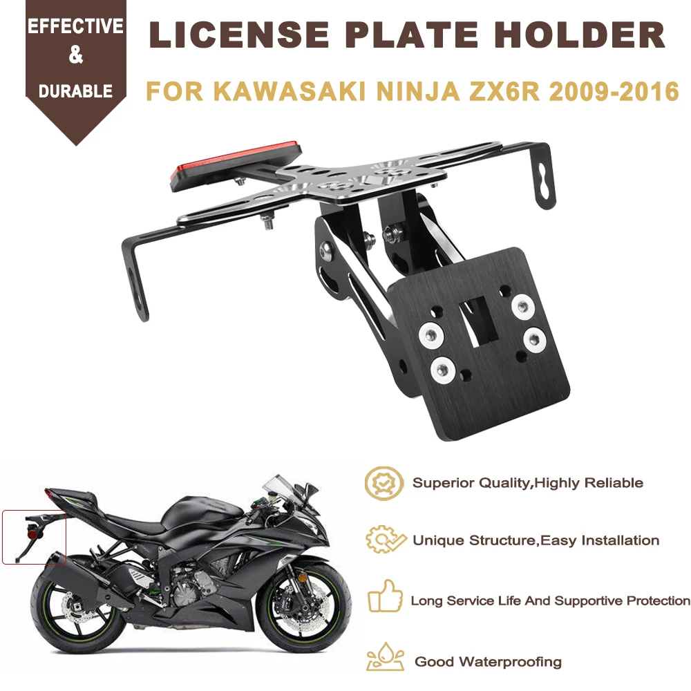 

Motorcycle License Number Plate Holder Mount LED Light Rear Tail Tidy Fender Eliminator For KAWASAKI ZX6R ZX-6R ZX 6R 2009-2016