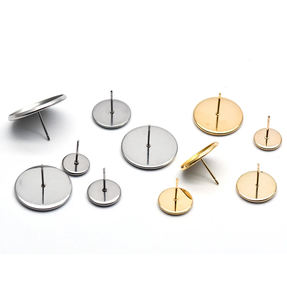 10 قطعة 316 الفولاذ المقاوم للصدأ فارغة القرط مسمار المشاركات مكونات 6-18 مللي متر شقة مستديرة كابوشون الحافة صينية DIY بها بنفسك الحرفية صنع المجوهرات