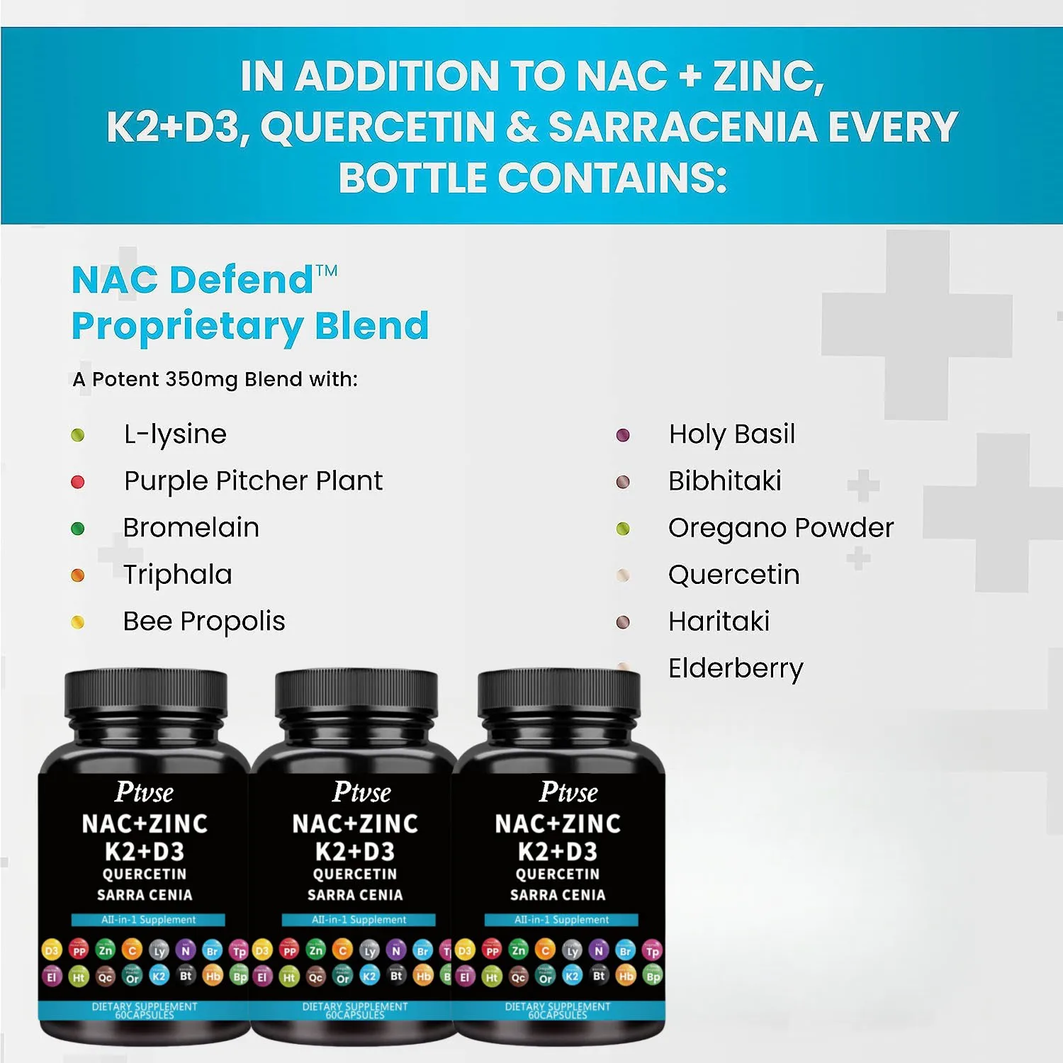 NAC is rich in high-quality N-acetylcysteine NAC 1000mg supplement with added vitamin D3+K2, zinc complex, and quercetin 1000mg