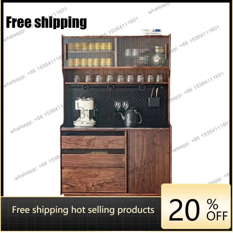 Factory Direct Sales Nordic Solid Wood Side Cabinet Black Walnut Slate Integrated Locker