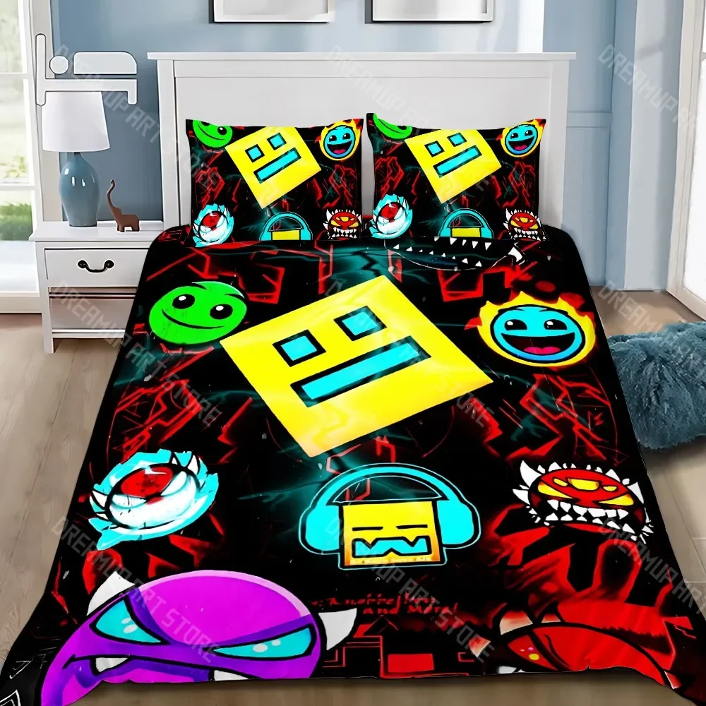 2026 Video Game Duvet Pillowcase Bedding Set Adult Boy G-Geometry Dash Girl Bedroom Decoration Children Gift Single Double Large