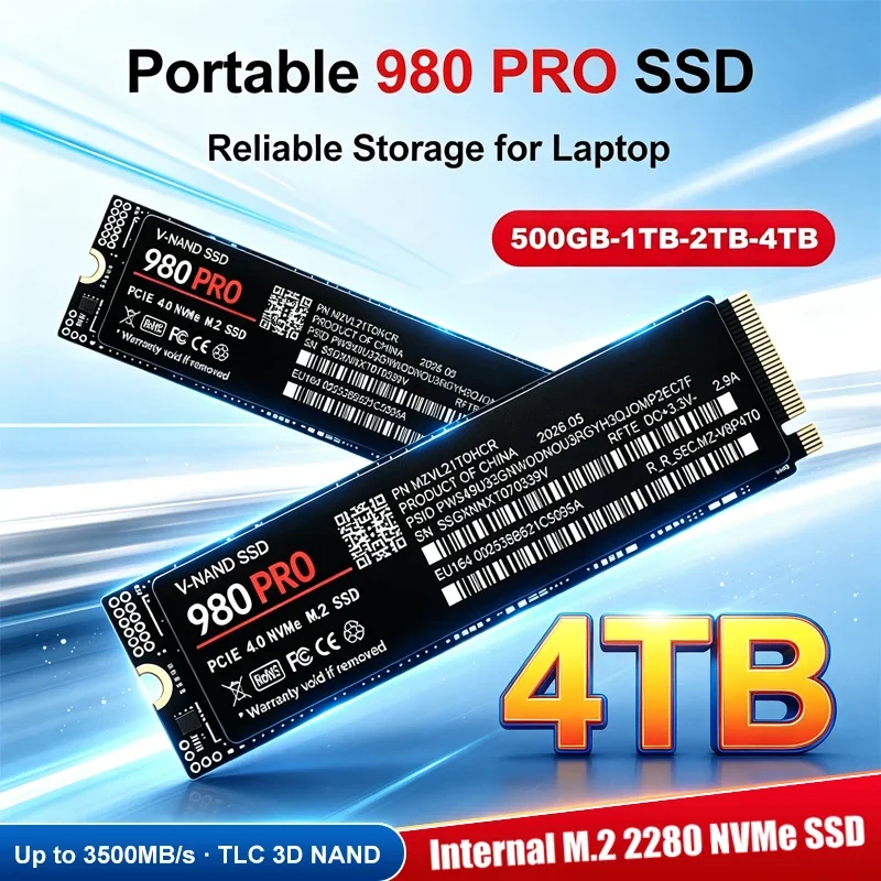 SSD NVMe M.2 para jogos 980 PRO PCIe 4.0 X4 3500MB/s TLC 3D NAND 2280 Unidade interna 500GB 1TB 2TB 4TB para PS5 Laptop Desktop PC