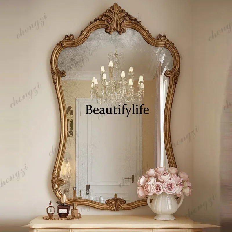 A74Customized French retro, porch, European carved mirror, master bedroom makeup table wall hanging, vanity mirror