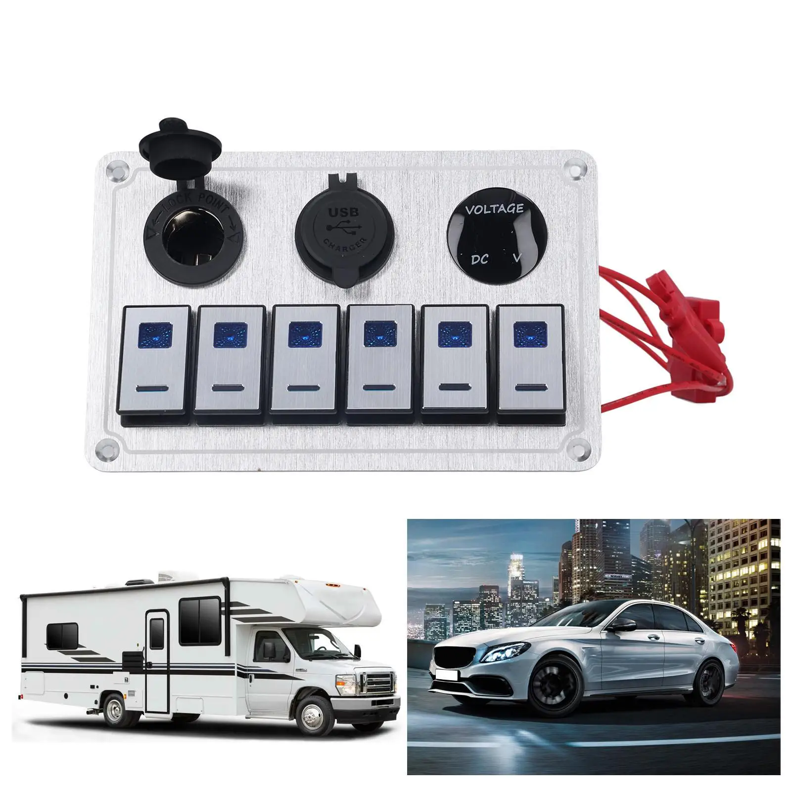 Rocker Switch Panel Dual USB Port 6 Gang für Auto Wasserdichtes Switche Panel 5PIN Digital Voltmeter DC12V oder DC24V für Auto