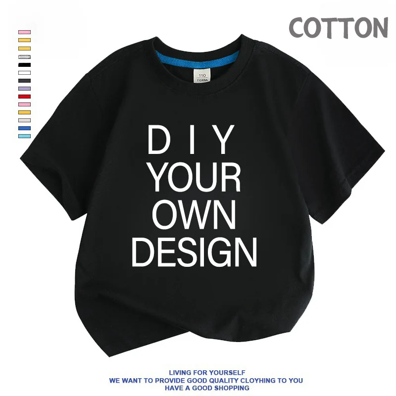 Diy Your Own Design Print Pattern Customize Summer Short Sleeve O Neck Solid Color kids Tops Fashion T-Shirts Girl Boy t shirt