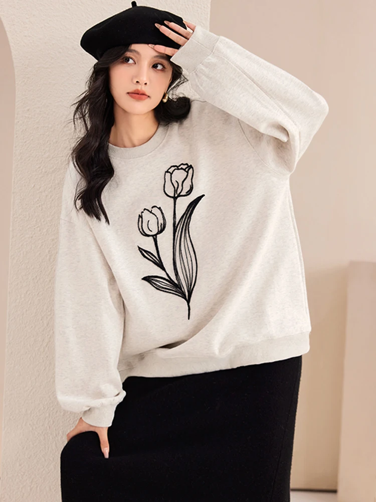 Women Sweatshirt 2024 Autumn Fashion Print Round Neck Long Sleeve Loose Hoodies Lazy Style Casual Pullover Tops