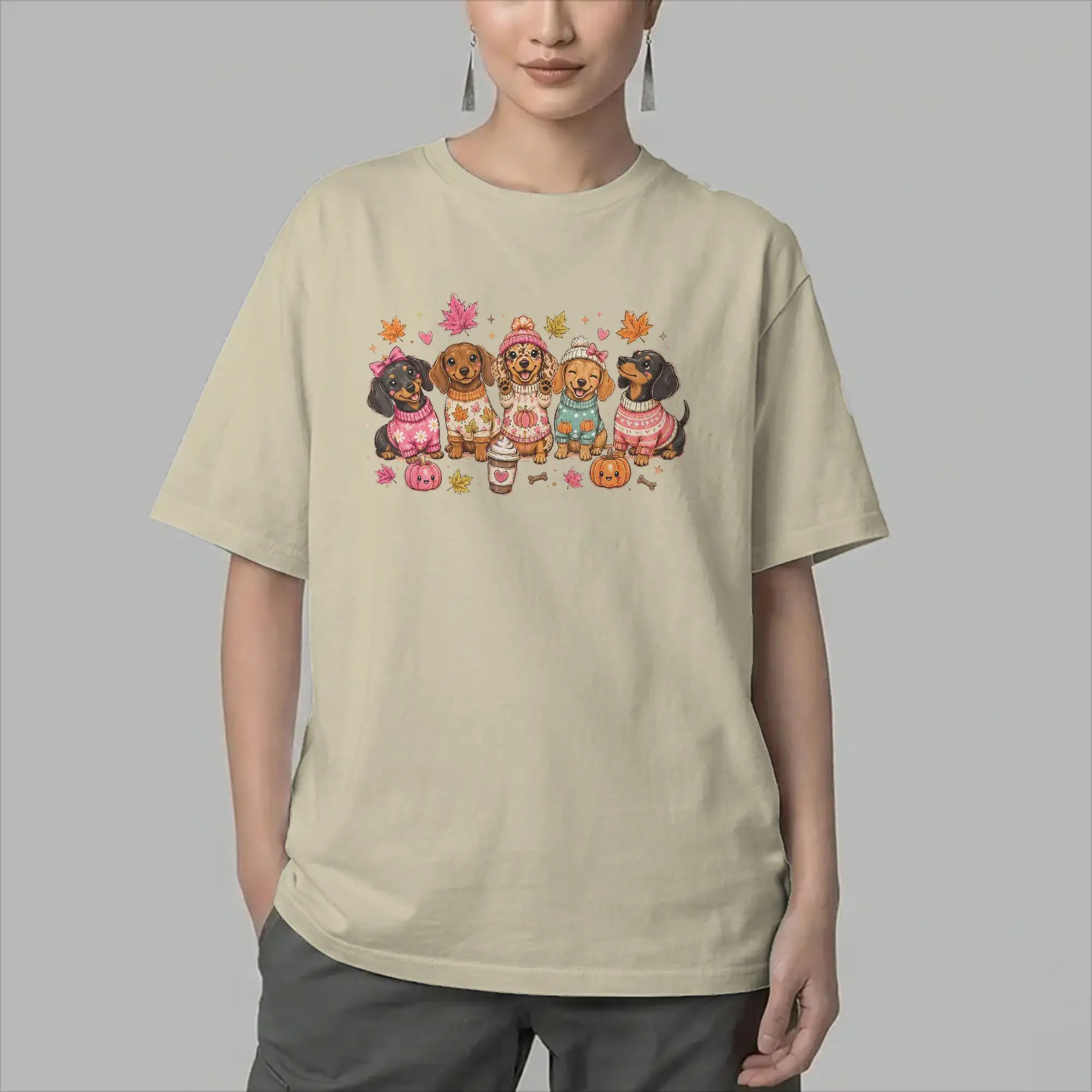 Cute Dachshund Halloween Ghost Coffee T-Shirts Men  Funny Pure Cotton Tee Shirt O Neck Short Sleeve T Shirts Clothes