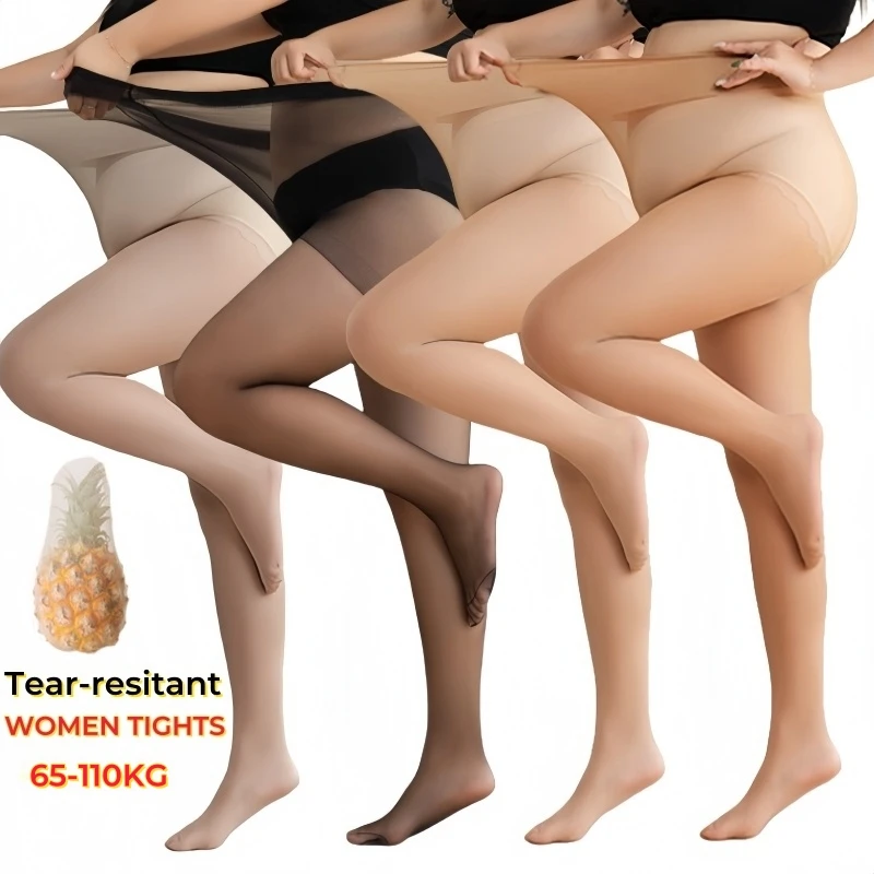 110 KG Women Plus Size Summer Tights Anti-hook Tear Resistant Super Elastic Nylon Pantyhose High Waist Large Size Sheer Stocking
