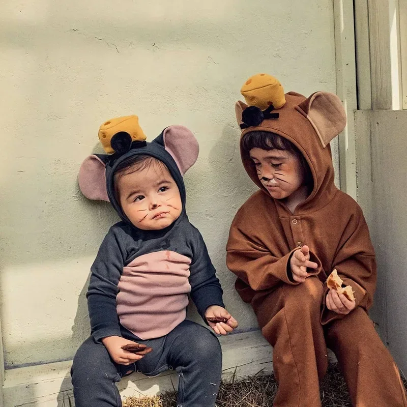 HoneyCherry New Halloween Baby Mouse Romper z kapturem Noworodek Bawełniany kombinezon z długim rękawem