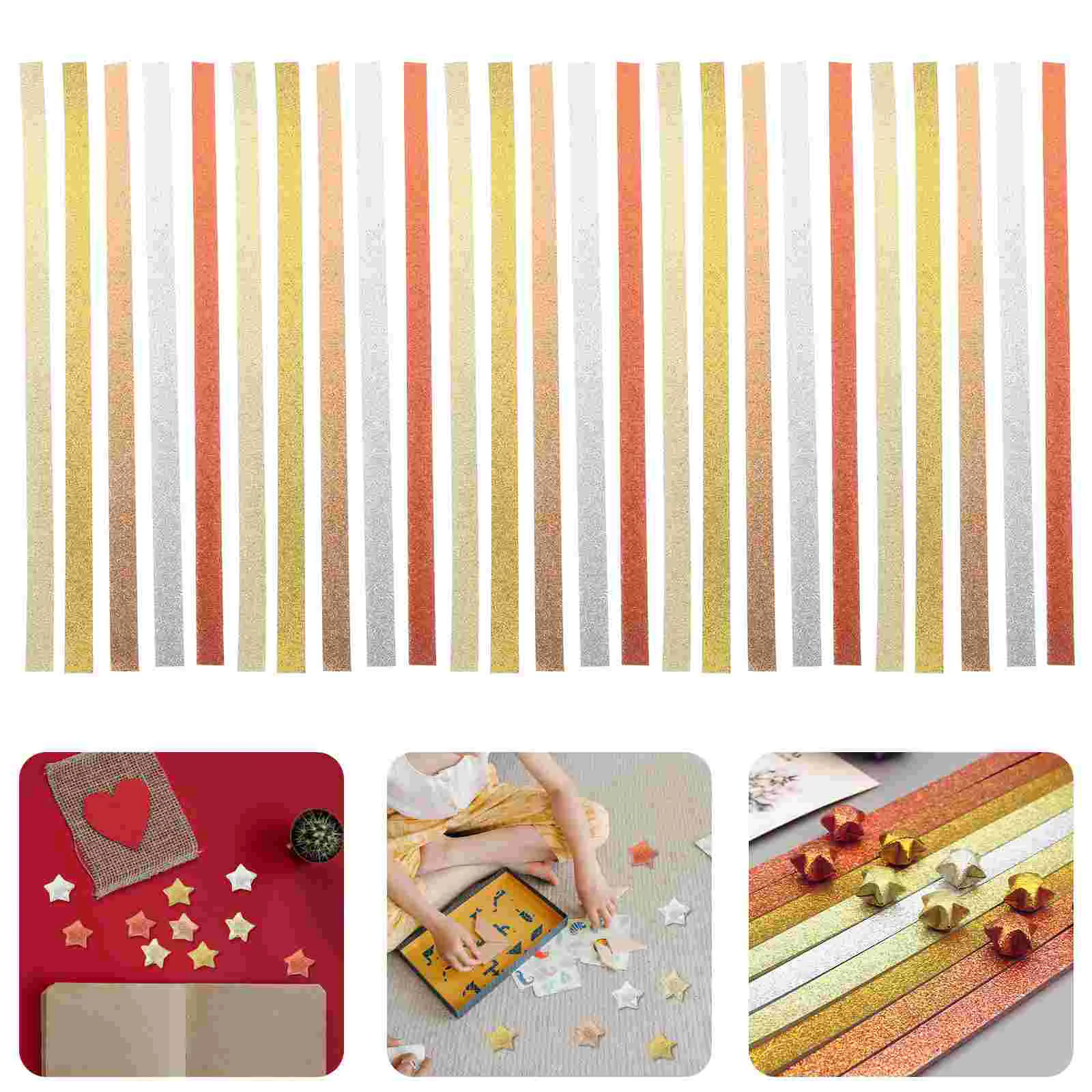 

200 Pcs Origami Star Paper Strips Lucky Material DIY Folding Gold Powder Crafts Child