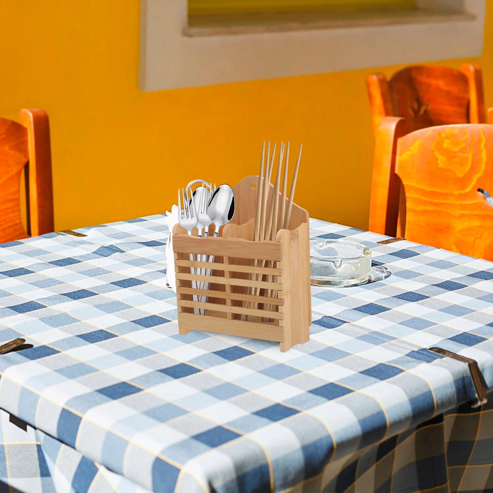 

Bamboo Flatware Drying Rack Organizer Caddy with Compartments for Storing and Drying Tableware Flatware Organizer