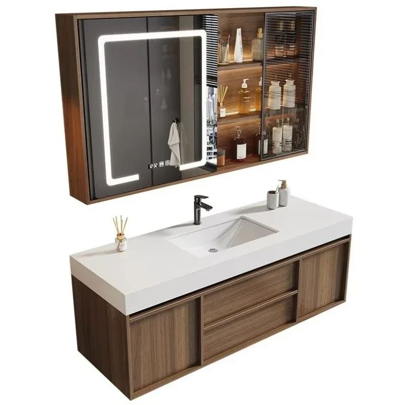 Wooden bathroom vanity 54 inch vanity with mirror and lamp