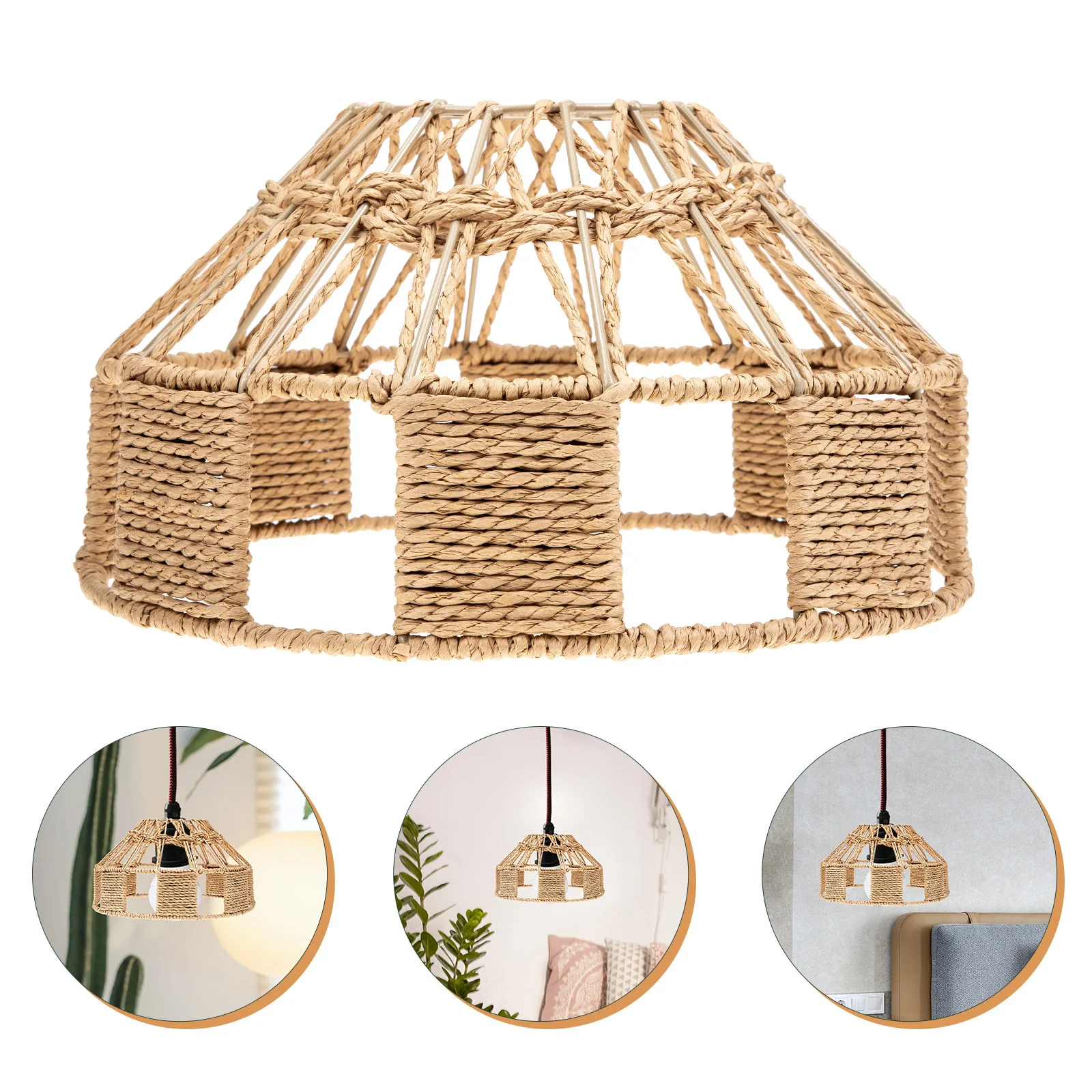 LED Paper Rope Lampshade Nordic Style Light Cover Durable Ceiling Pendant Light Cover Hanging Lamp Decoration Lampshade