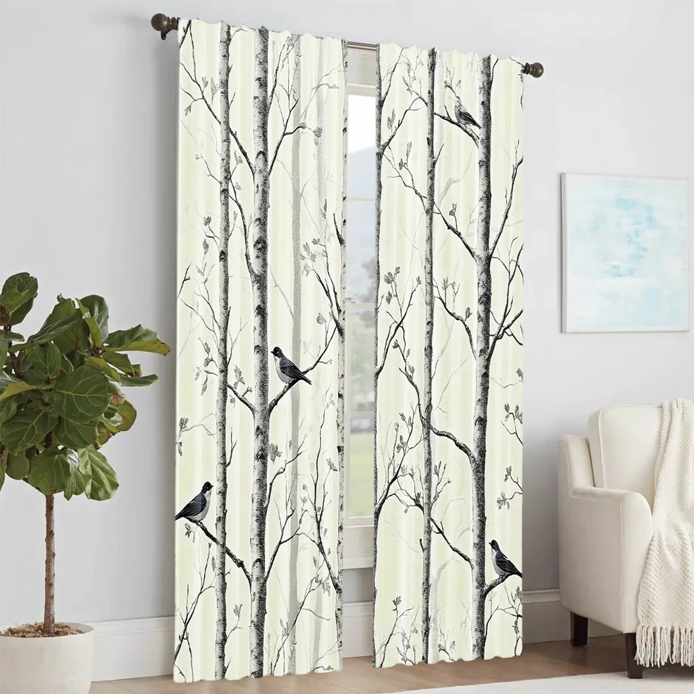 2 pcs, versatile polyester transparent curtains for home decoration Traditional Forest for use in bedrooms and living rooms