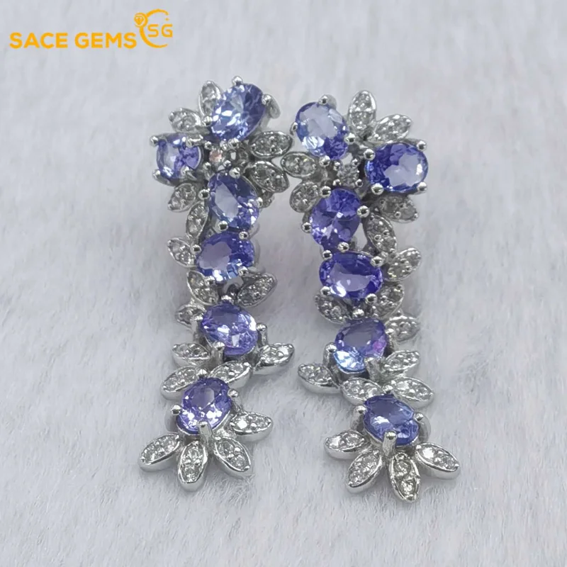 

SACE GEMS Fashion Earring for Women 925 Sterling Silver 3*4MM Tanzanite Stud Earrings Wedding Party Fine Jewelry Eardrop Gift