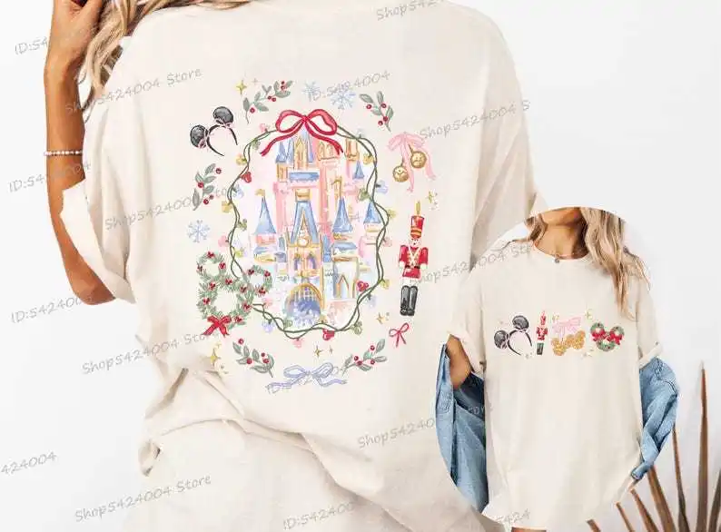 ヴィンテージミッキー耳城プリント Tシャツ女性綿半袖クルーネック Tシャツ