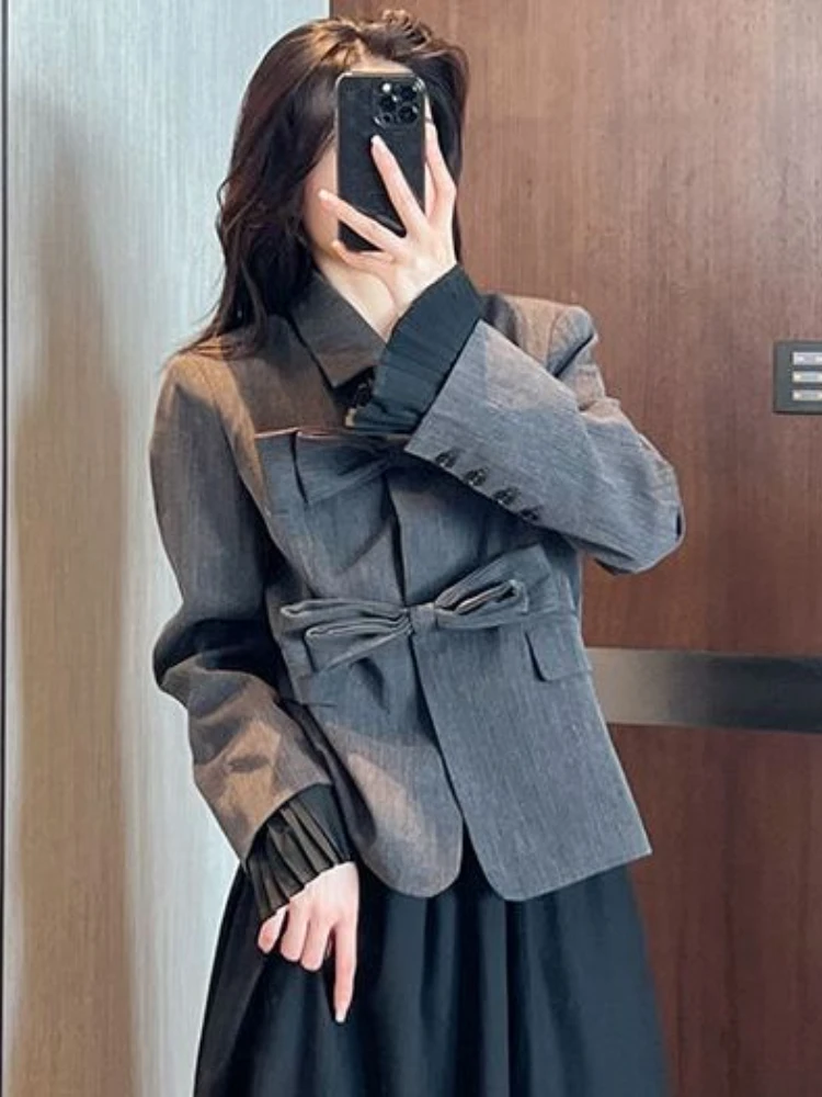 Blazers Women Bow Solid Simple All-match Office Spring Korean Style Elegant Leisure Ladies Streetwear Popular Chic Fashion Coats