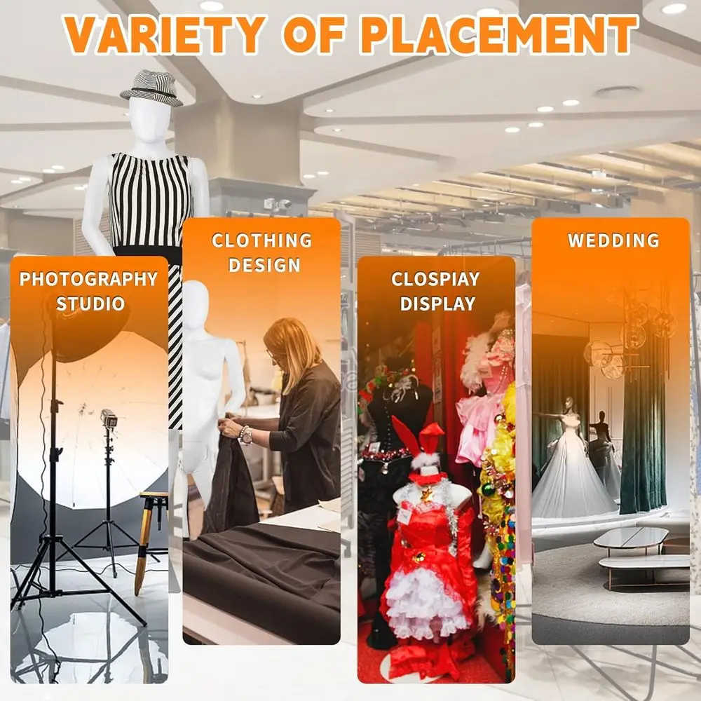 Adjustable 70 White Female Dress Form with Detachable Plastic Body and Metal Stand Display