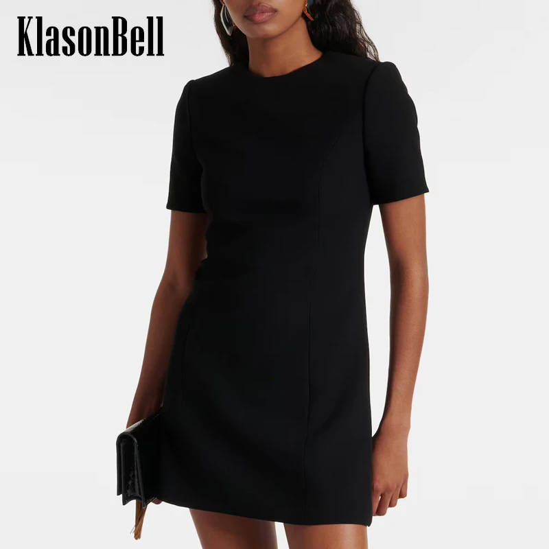 

6.14 KlasonBell Women Acetate Bright Breathable Short Sleeve Dress 2024 Summer New Temperament O-Neck Slim A-Line Mini Dress