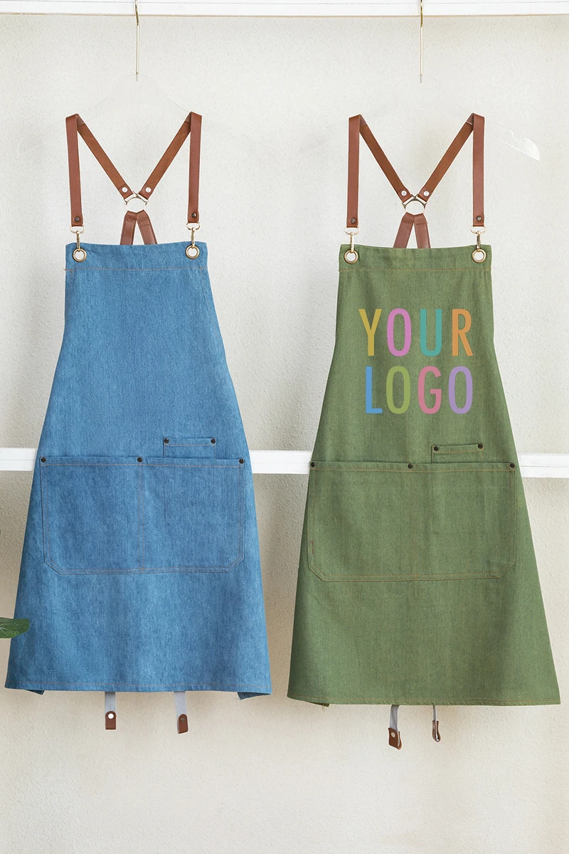 Fashion Denim Apron for Men Sleeveless Unisex Adjustable Apron with Multiple Pockets for Chef and Kitchen, BBQ and Study