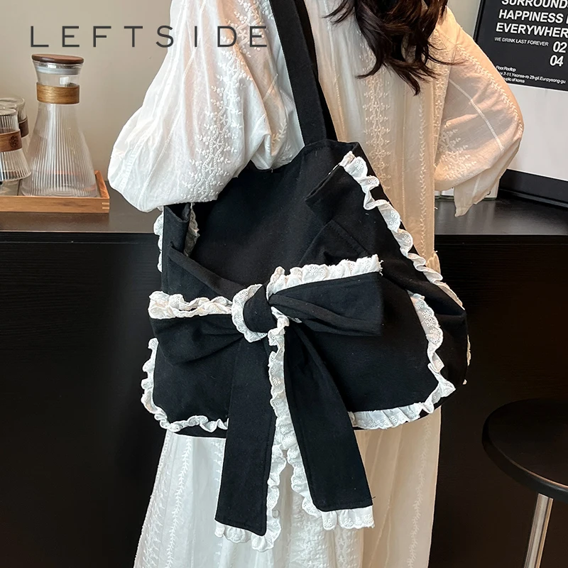 

LEFTSIDE Trendy Canvas Underarm Bag Retro Shopper Shopping Black Bag 2025 Designer Handbag Luxury Shoulder Bags for Women Bolsa