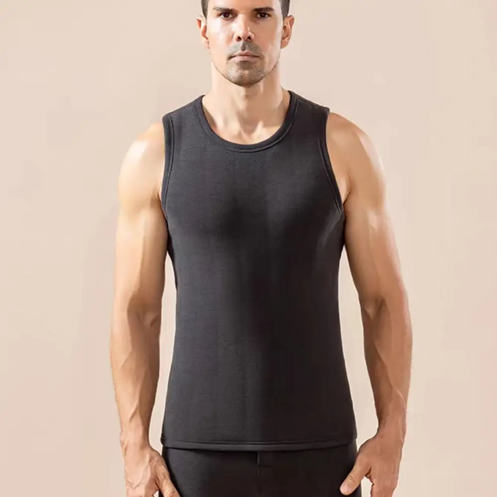 

Retro Sleeveless Men's Velvet Vest Thicken Top Round Neck Warm Base Wool Vest Solid Color Plus Size Winter Thermal Vest Male