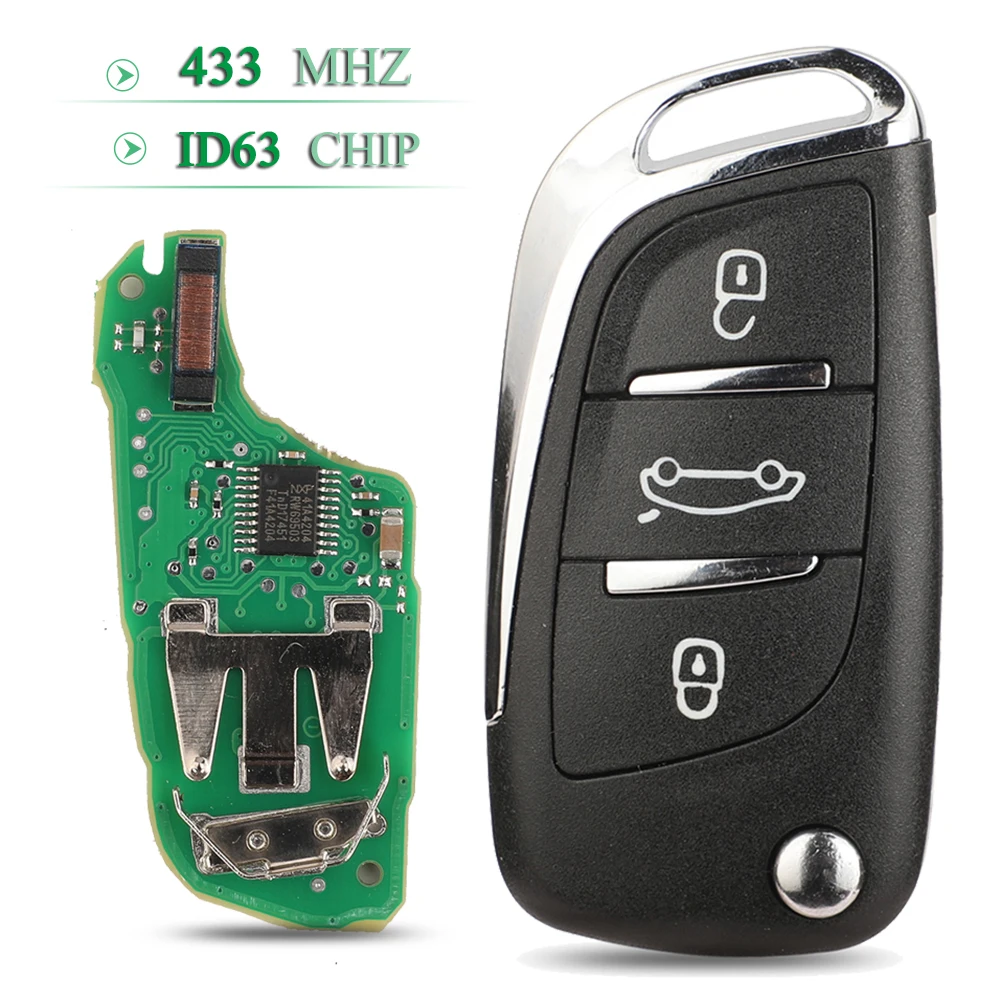 Jingyuqin 433MHz ID46 3-Tasten Fernbedienung Autoschlüssel für Citroen C2 C4 C3 C5 C6 DS4 DS3 DS5 C-Elysee Peugeot 307 6490KF 5FA010354