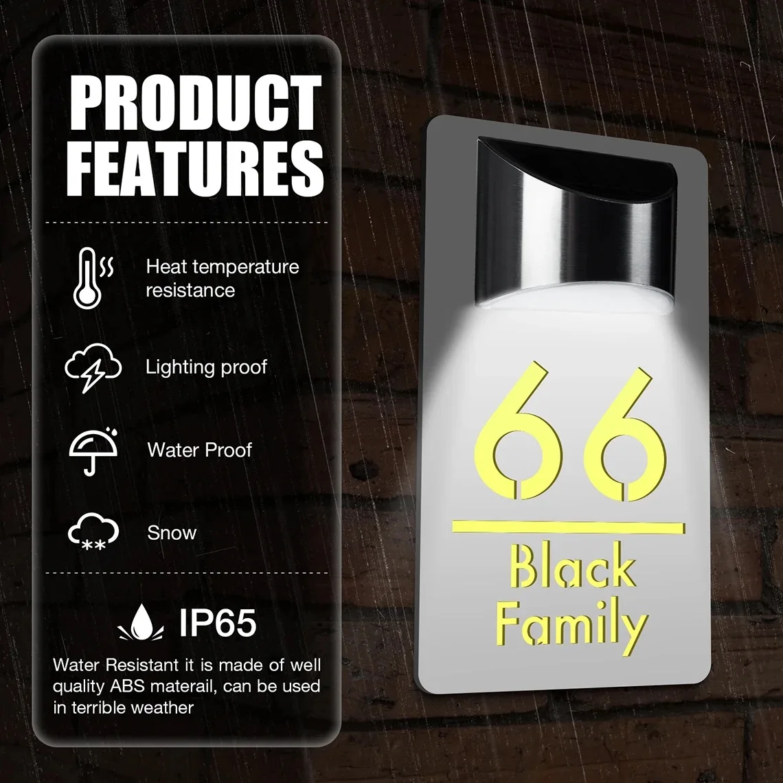 Personalized Solar House Numbers for Outside Customized Address Sign LED Address Numbers Plaque for Garden Yard Home （flat wall