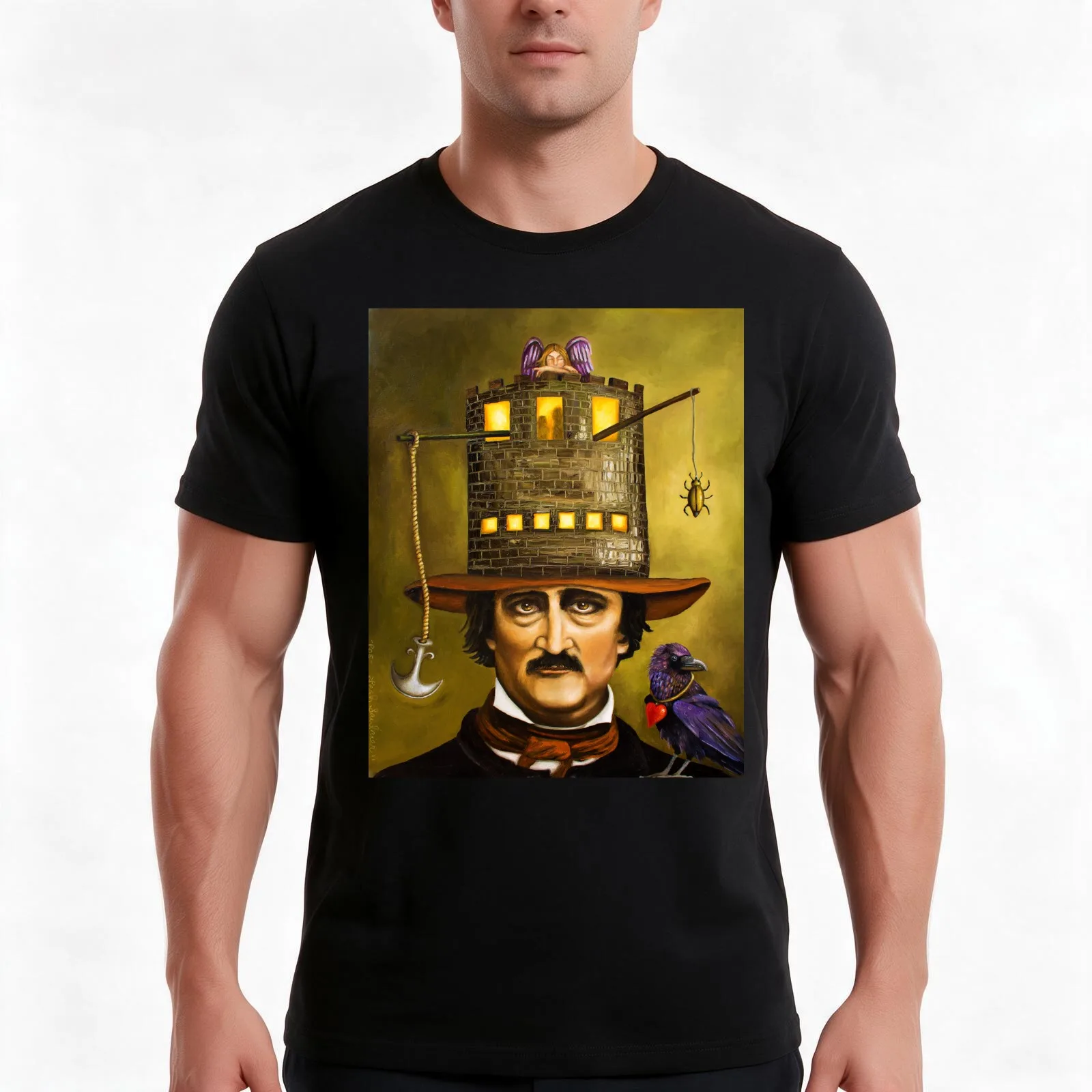 Edgar Allan Poe T-Shirt, Summer Casual Cotton Tee, Oversized Streetwear Tops, Vintage Graphic Print, Loose Fit Short Sleeve