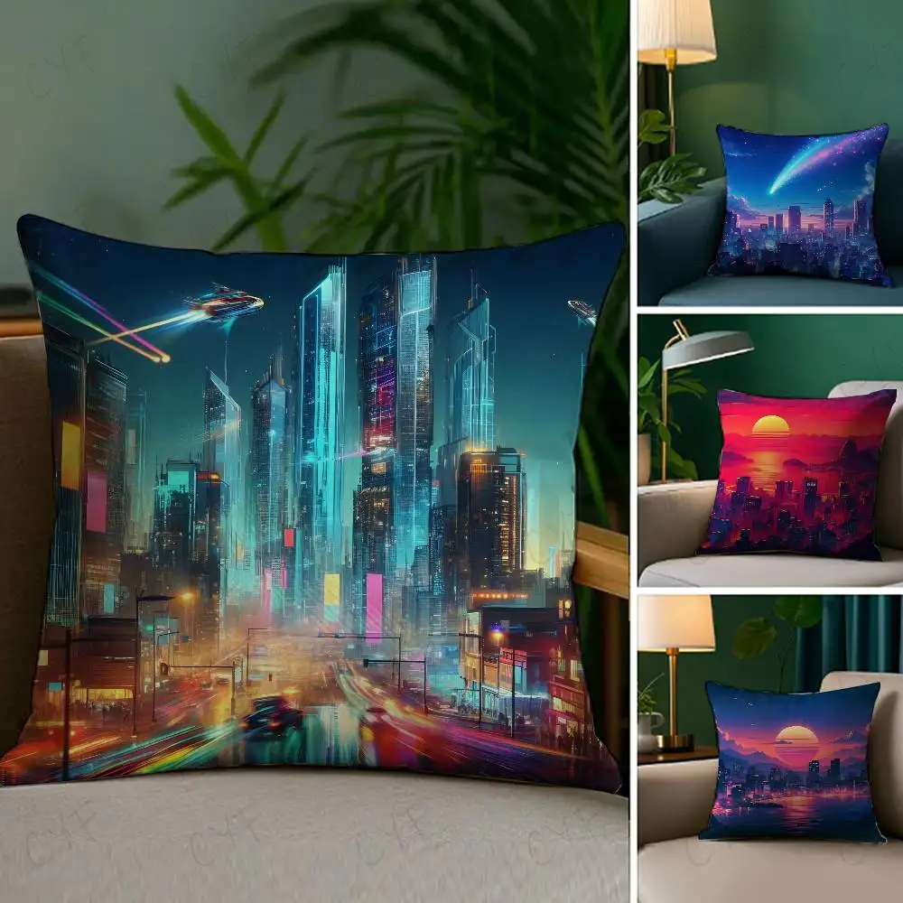

Fantasy starry sky magical city landscape Pillow Case Custom Printed Brushed Fleece Pillow, Baby Skin-Touch, Eco-Friendly Dye-Su