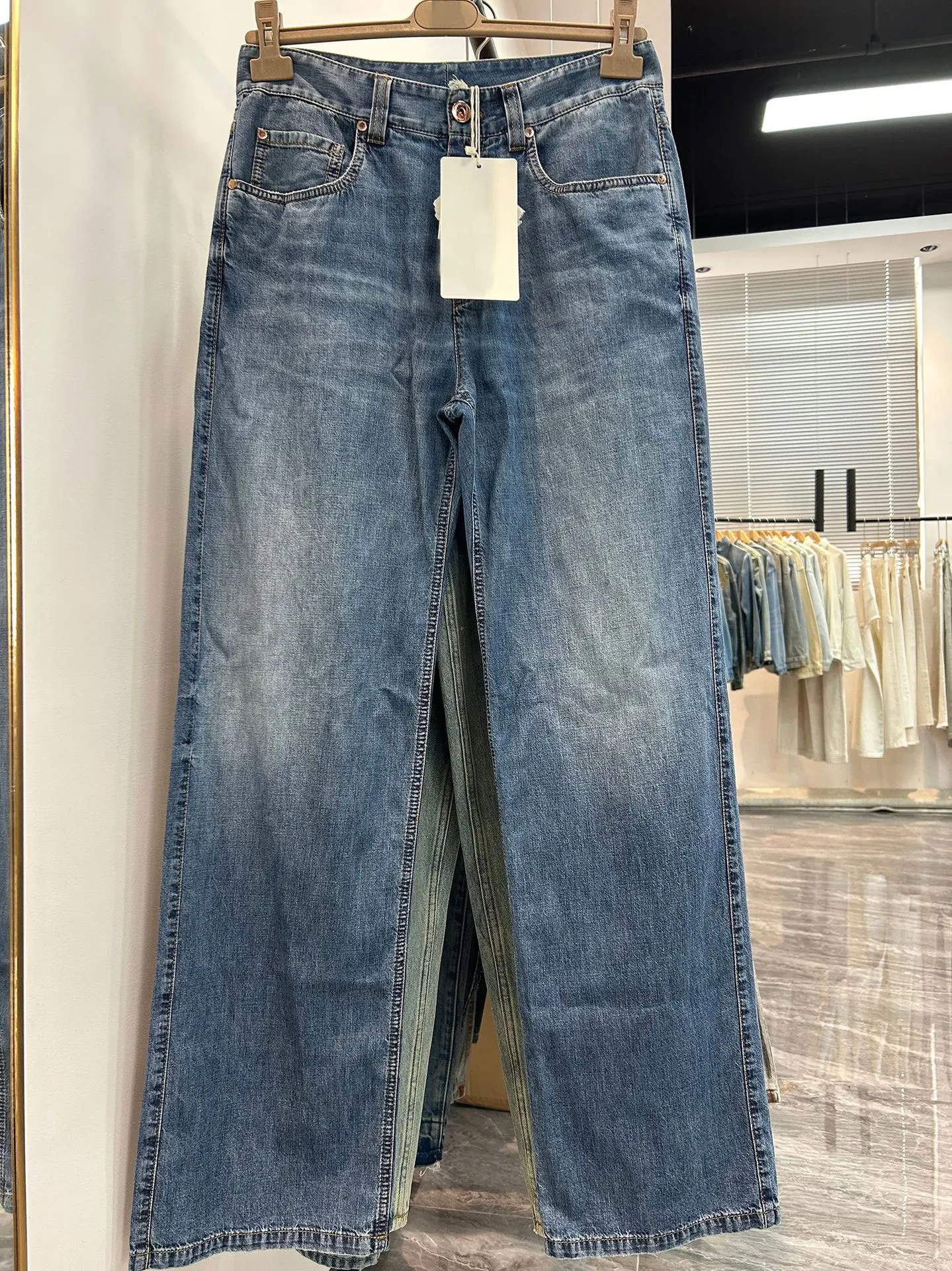 Jeans da donna a vita alta pantaloni larghi in denim a gamba dritta