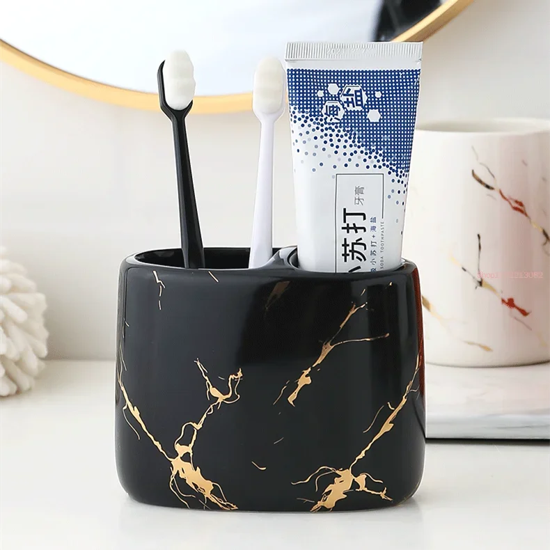 Toothpaste Toothbrush Holder Marbling Ceramics Bathroom Toothbrush Cup Multifunction Toothbrush Rack Bathroom Supplies Rack