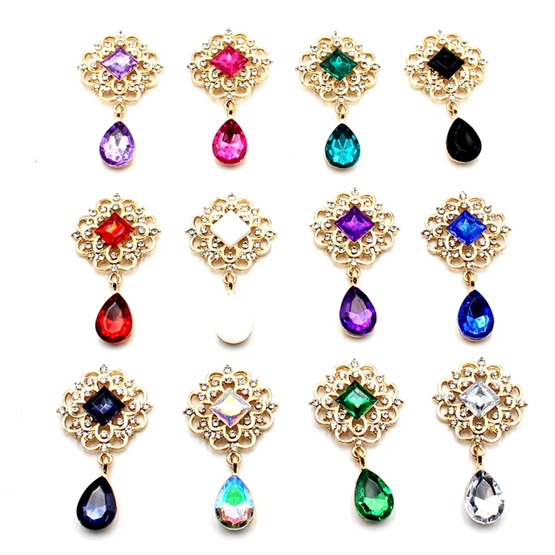 New 10 Pieces/ Batch 26 * 45MM Exquisite Alloy Square Pendant Button DIY Sewing Wedding Dress Decoration Accessories