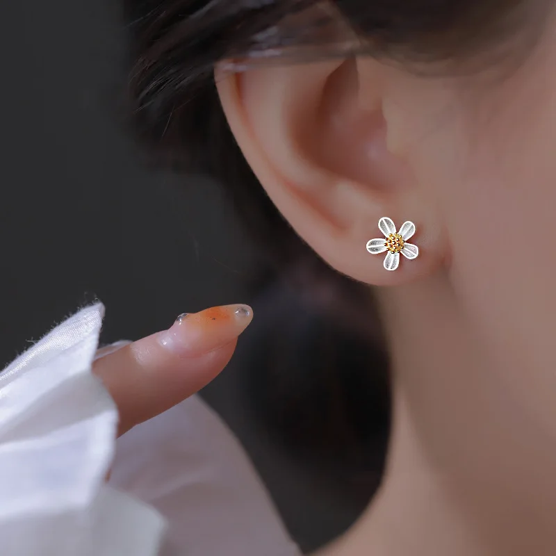 Frühling neue süße Gänseblümchen Blume Ohr stecker für Frauen süße Muschel Emaille versilbert Ohrringe koreanischen Temperament Schmuck – Detail 11
