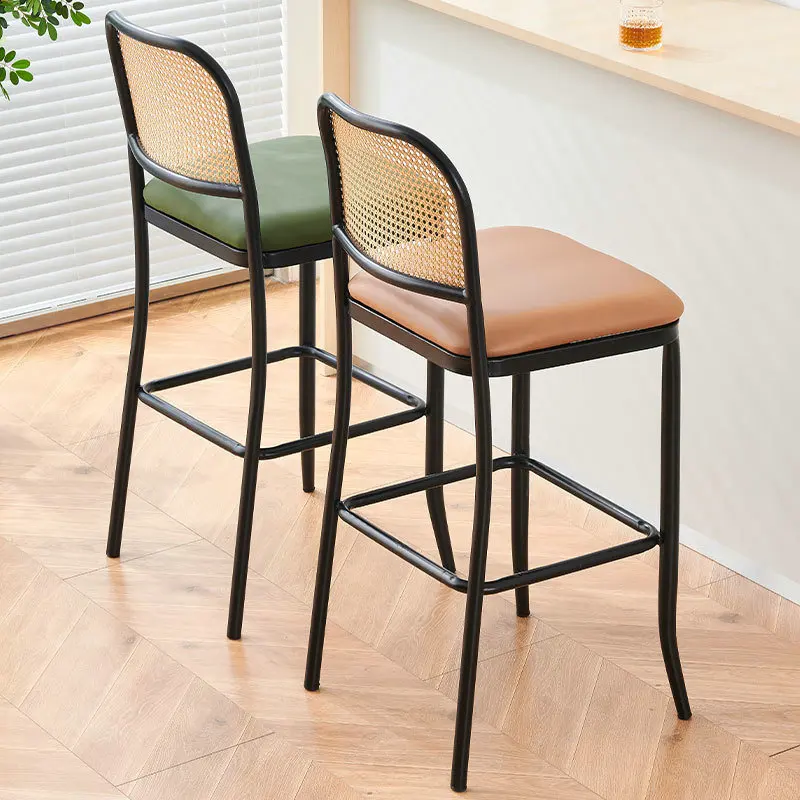 

Modern Solid Wood Rattan bar Stools High Chair for Restaurant Dining Room High Leg bar Stools