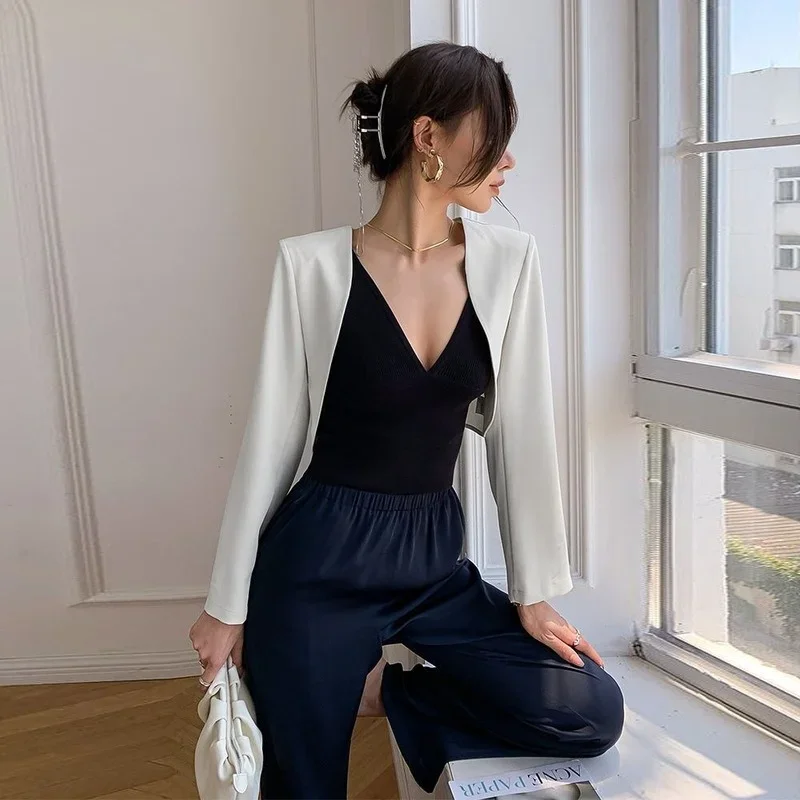 

Blazers Women Solid Loose Leisure Stylish Temperament Female Outwear Cozy Simple All-match Korean Style Cropped Streetwear New