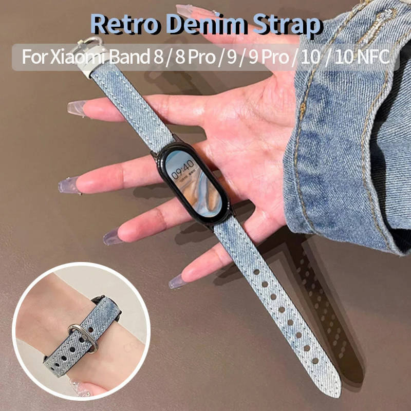 Denim Strap for Xiaomi Mi Band 10/9/8 NFC Women Sports Smart Bracelet for Redmi Watch 4 5 6 Wristband Accessories for Mi 8/9pro