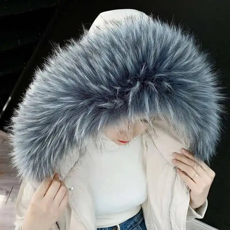 Gola de pele sintética destacável extra grande quente cachecol de pele falsa envoltório capa de noite para o inverno casaco feminino capuz de pele sintética gola ttrim