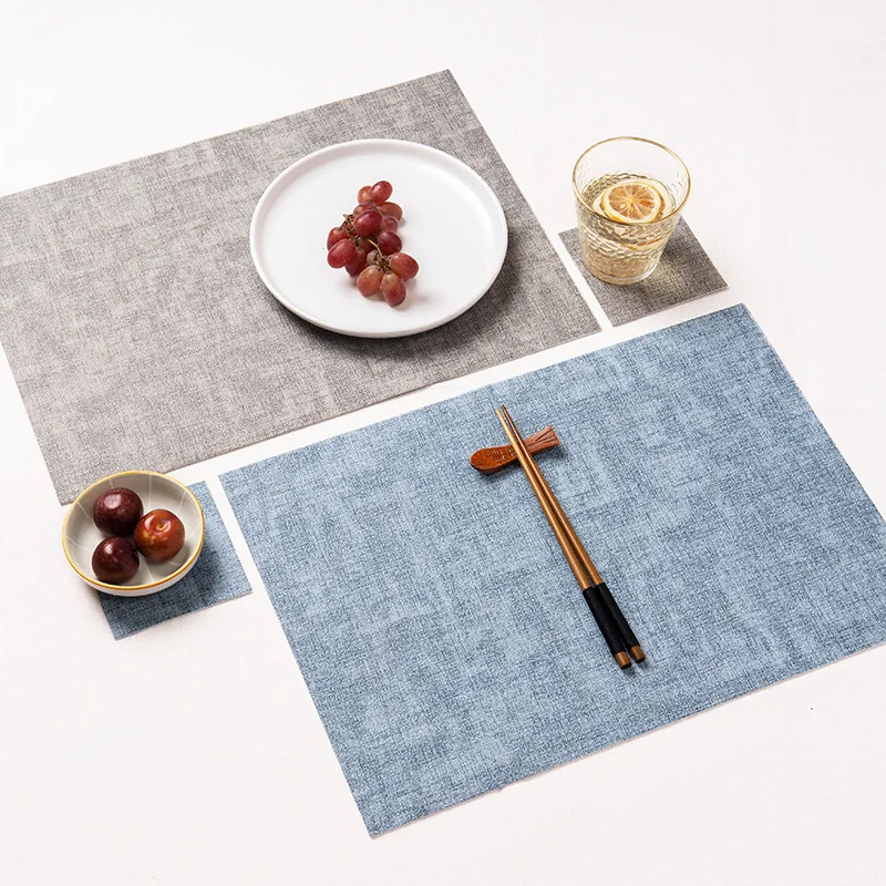 Solid Color PU Leather Table Mat Non-slip Table Mat Western Food Mat Double-sided Retro Cowhide Thermal Insulation Tableware Mat