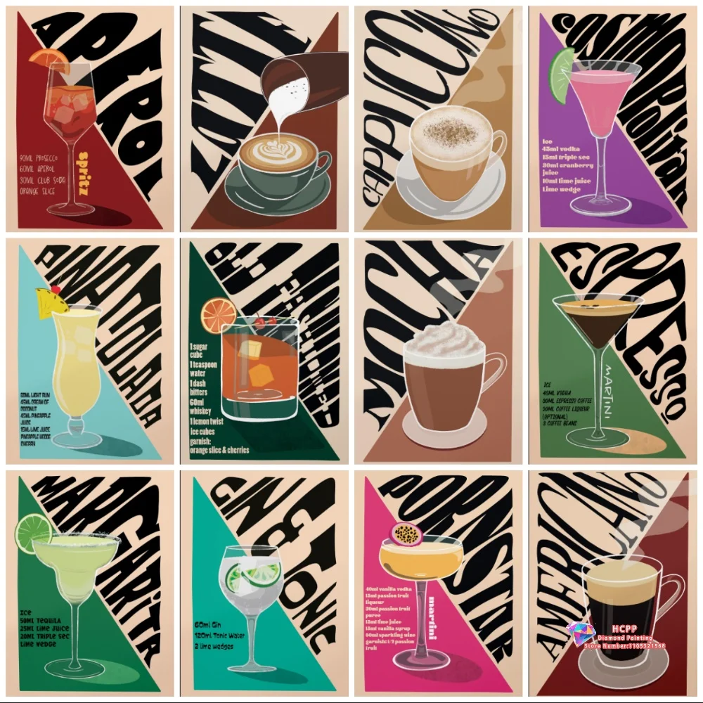 Cocktail Espresso Martini Aperol Spritz Diamond Painting Set 5D DIY diamond embroidery cross stitch gift crafts home decoration