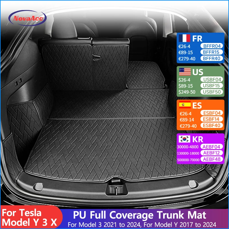 

Новые кожаные коврики в багажник, полностью окруженные водонепроницаемые коврики для багажника Tesla Model Y 3 Highland 2017-2023 2024, аксессуары для багажника