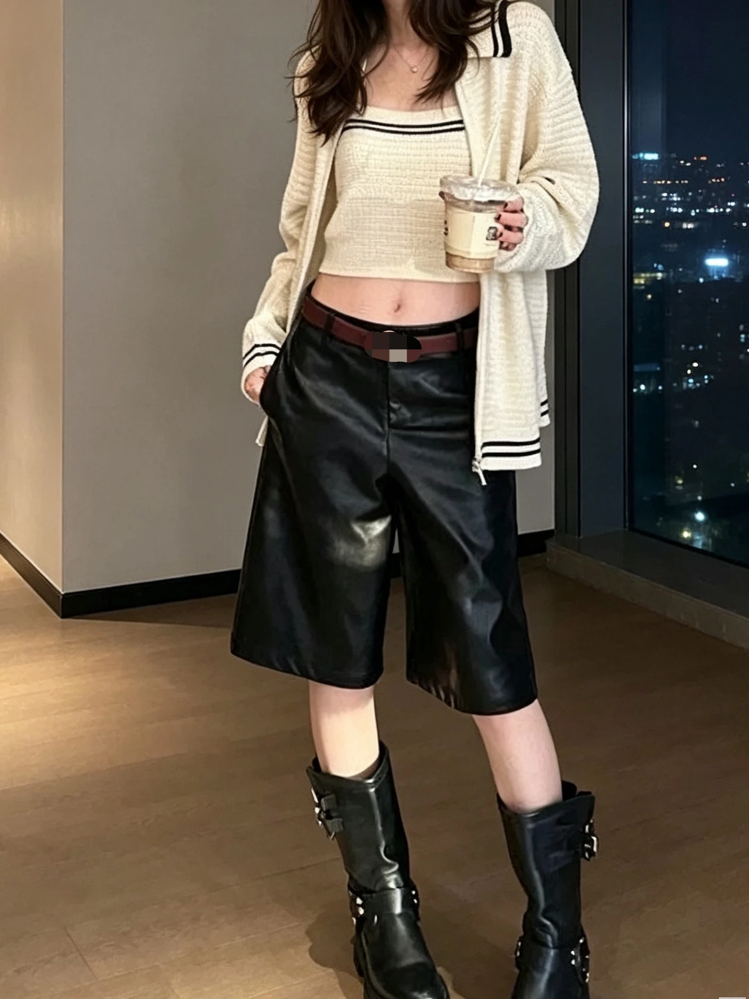 Fashionable Korean Style PU Leather Pants High Waist Straight Leg Slimming Commute Casual Trousers for Women Autumn New Arrival