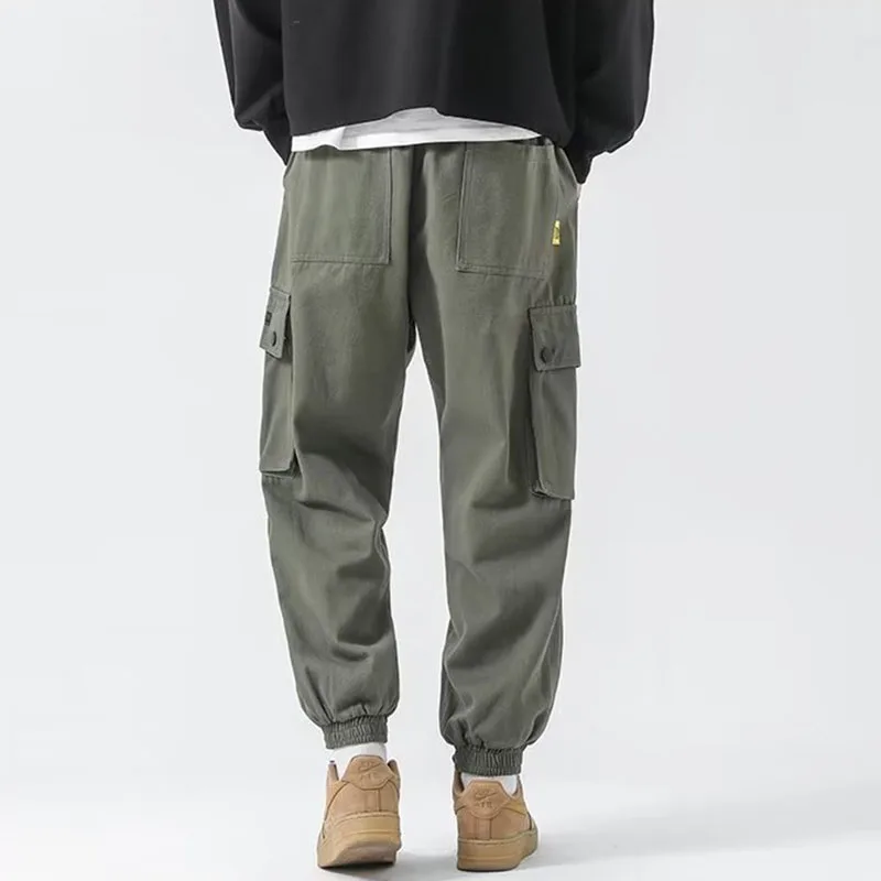 Men's Casual Cargo Pants with Pocket, Male Trousers, Streetwear, Loose Jogging Sweatpants, Monochromatic, Spring, Autumn